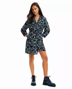 Короткое платье с цветочным запахом Desigual, темно-синий