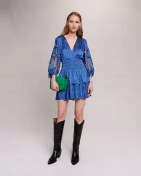 Короткое платье с длинными ажурными рукавами Maje, синий