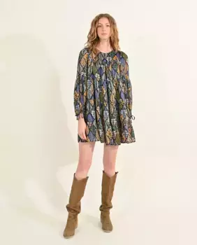 Короткое платье с длинными рукавами-фонариками и принтом Molly Bracken, черный