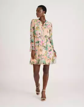 Короткое платье с длинными рукавами и V-образным вырезом Naf Naf, мультиколор