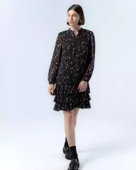Короткое платье с длинными рукавами и принтом в горошек Alejandra Niza, черный