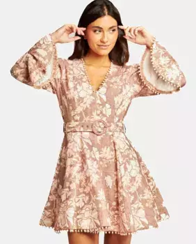 Короткое платье с длинными рукавами и цветами Alma en Pena, розовый