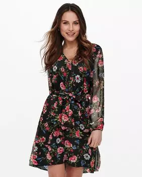 Короткое платье с длинными рукавами и бантом Only, черный