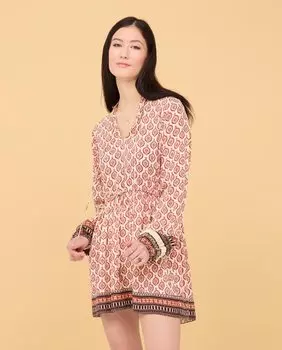 Короткое платье с длинными рукавами и принтом Nud, красный