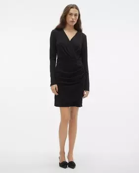 Короткое платье с длинными рукавами и складками Vero Moda, черный