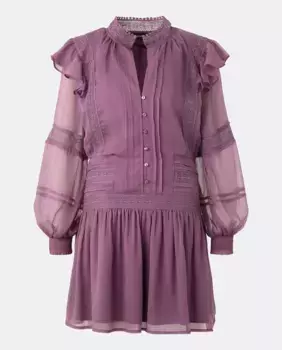 Короткое платье с длинными рукавами из шифона с кружевом Tintoretto, лавандовый