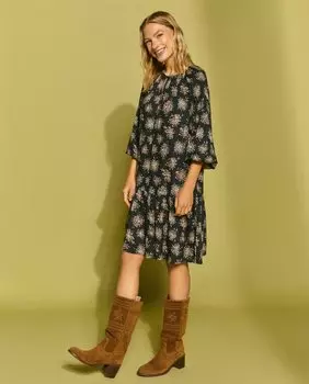 Короткое платье с длинными рукавами Southern Cotton, темно-серый