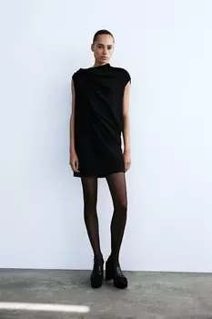 Короткое платье с драпированной платьем ZARA, черный