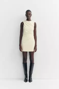 Короткое платье с драпированной платьем ZARA, экрю