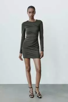Короткое платье с драпировкой ZARA, хаки