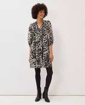 Короткое платье с французскими рукавами и животным принтом Phase Eight, черный