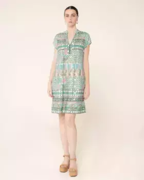 Короткое платье с геометрическим принтом и золотой фольгой Niza, синий
