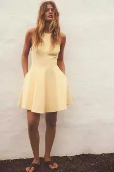 Короткое платье с годе на бретельках ZARA, желтый