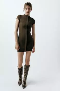 Короткое платье с карманами ZARA, темный хаки