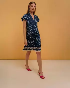 Короткое платье с коротким рукавом и сборками Niza, тёмно-синий