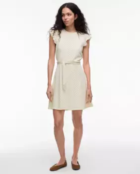 Короткое платье с коротким рукавом и ажурным узором Vila, бежевый