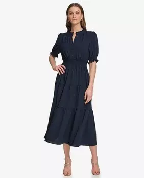 Короткое платье с короткими рукавами и круглым вырезом Dkny, темно-синий