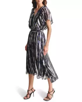 Короткое платье с короткими рукавами и V-образным вырезом DKNY, темно-синий