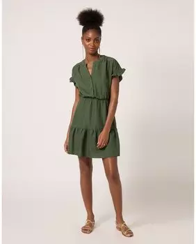 Короткое платье с короткими рукавами и рюшами Naf Naf