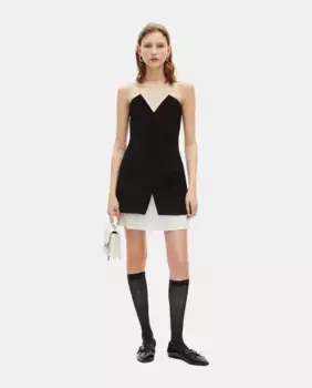 Короткое платье с корсетом и V-образным вырезом, биматериал The Kooples, черный