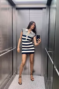 Короткое платье с косым кроем ZARA, темно-синий/белый