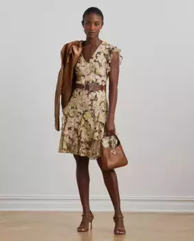 Короткое платье с крестообразным вырезом Lauren Ralph Lauren, зеленый