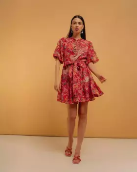 Короткое платье с круглым вырезом и V-образным оборкой Niza, коралловый