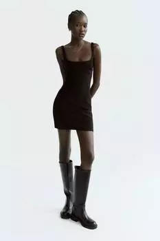 Короткое платье с кружевной отделкой ZARA, черный