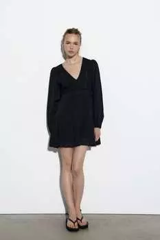 Короткое платье с кружевной отделкой ZARA, черный
