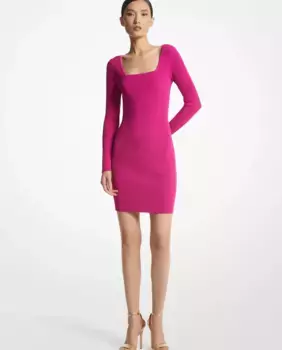 Короткое платье с квадратным вырезом и длинными рукавами Michael Michael Kors, розовый