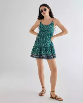 Короткое платье с люрексовым принтом и каймой Green Coast, цвет Verde Pato