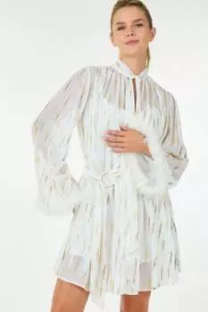 Короткое платье с металлическим принтом FASHNZFAB, кремовый