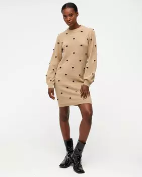 Короткое платье с объемными рукавами Object, кремовый