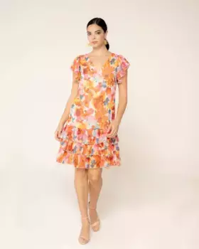 Короткое платье с оборками и металлическим принтом Niza, оранжевый