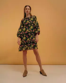 Короткое платье с оборками и рукавами-фонариками Niza, черный