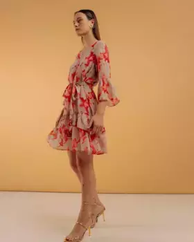 Короткое платье с оборками и рукавами ниже локтя Niza, бежевый