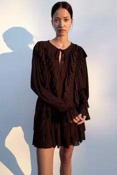 Короткое платье с оборками ZARA, цвет Chocolate