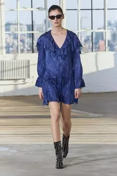 Короткое платье с оборками ZARA, синий