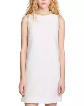 Короткое платье с отделкой стразами Sandro, слоновая кость/кремовый