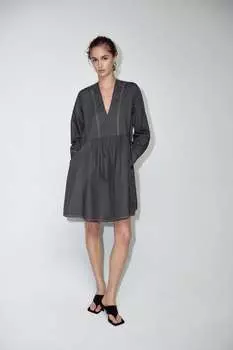 Короткое платье с отшивкой ZARA, серый