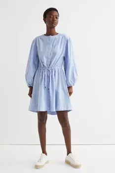 Короткое платье с оттенком льна H&amp;M, синие/белые полосы