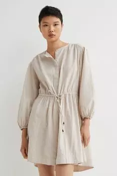 Короткое платье с оттенком льна H&amp;M, светло-бежевый