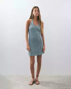 Короткое платье с пайетками и воротником-хальтер Brownie, синий