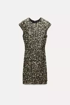 Короткое платье с пайетками ZARA, золотой