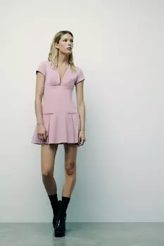 Короткое платье с плиссировкой ZARA, розовый
