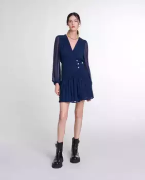 Короткое платье с полупрозрачными рукавами Maje, темно-синий