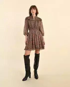 Короткое платье с полурукавом с принтом и рюшами Molly Bracken, коричневый