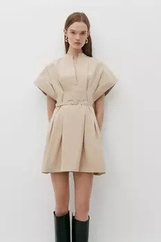 Короткое платье с поясом ZARA, светлый кэмел
