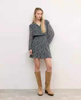 Короткое платье с принтом, блузой и оборками Brownie, синий