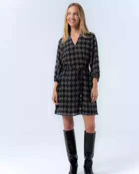 Короткое платье с принтом и деталями из золотой фольги Catalina Niza, темно-синий